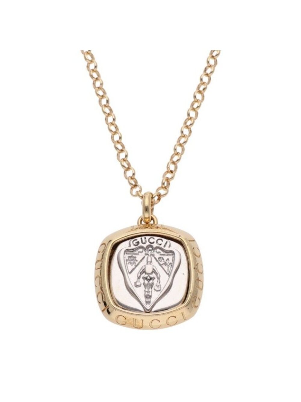 Gucci 26 SS Crest Gold Tone Brass & Palladium Necklace